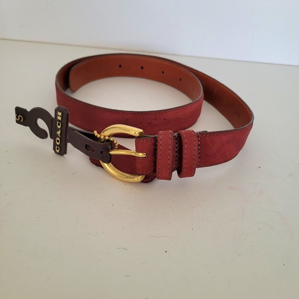 Vintage COACH Eggplant Nubuc Calfskin Leather Belt Solid Brass Buckle Made‎ in
